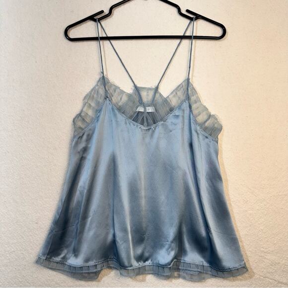 IRO Berwyn Summer Blue Lace-Trimmed Silk Charmeuse Cami Spaghetti Straps Large - Picture 1 of 5